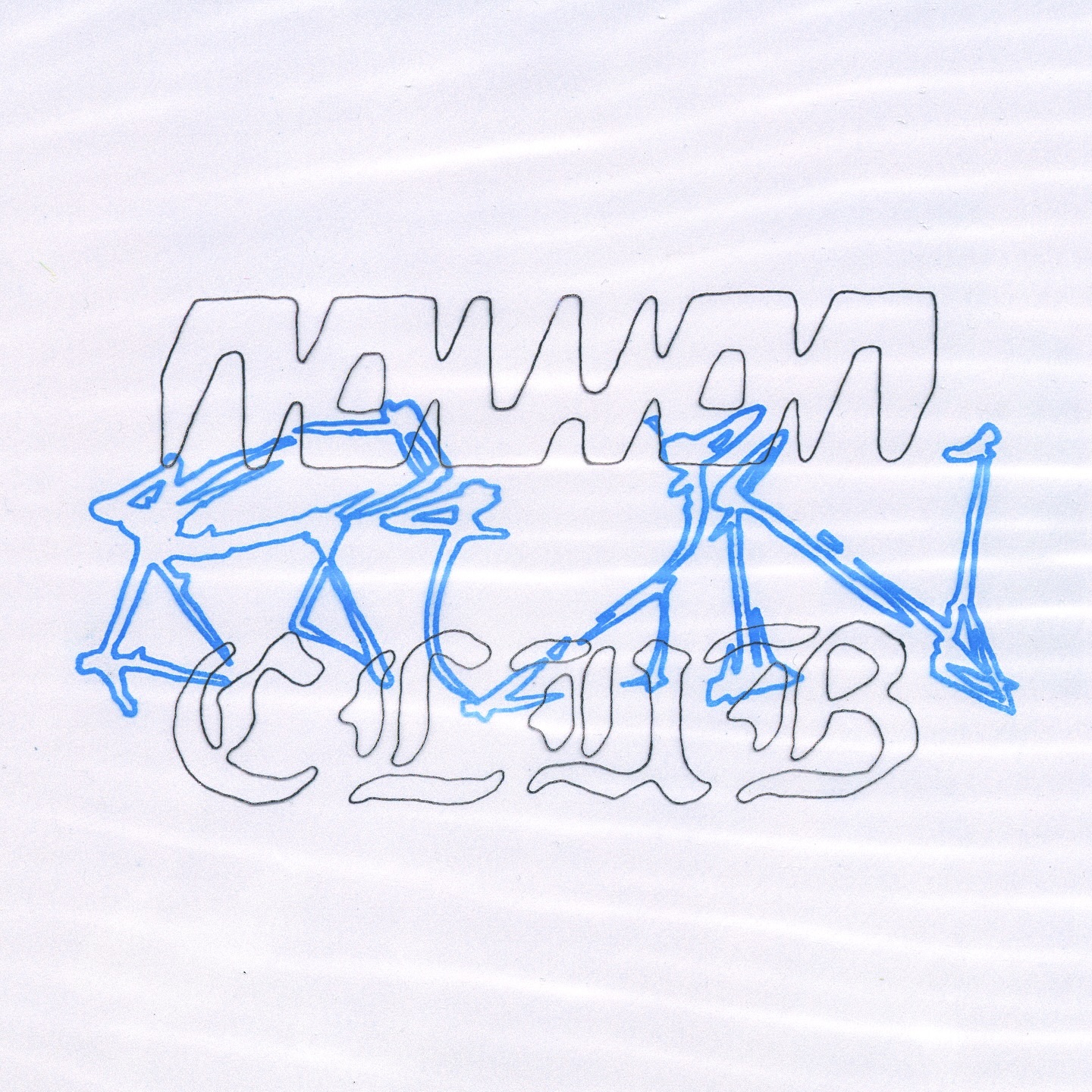 NOWON CLUB hand-drawn lettering in black and blue ink